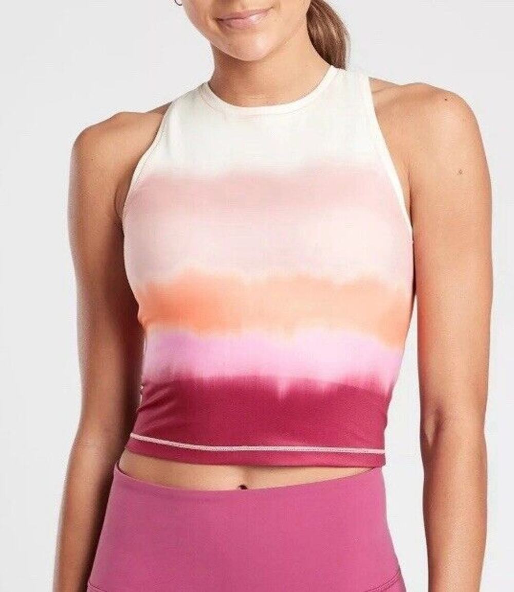 ATHLETA SHANTI Printed Crop Tank in Sea Spray Vintage Plum XS